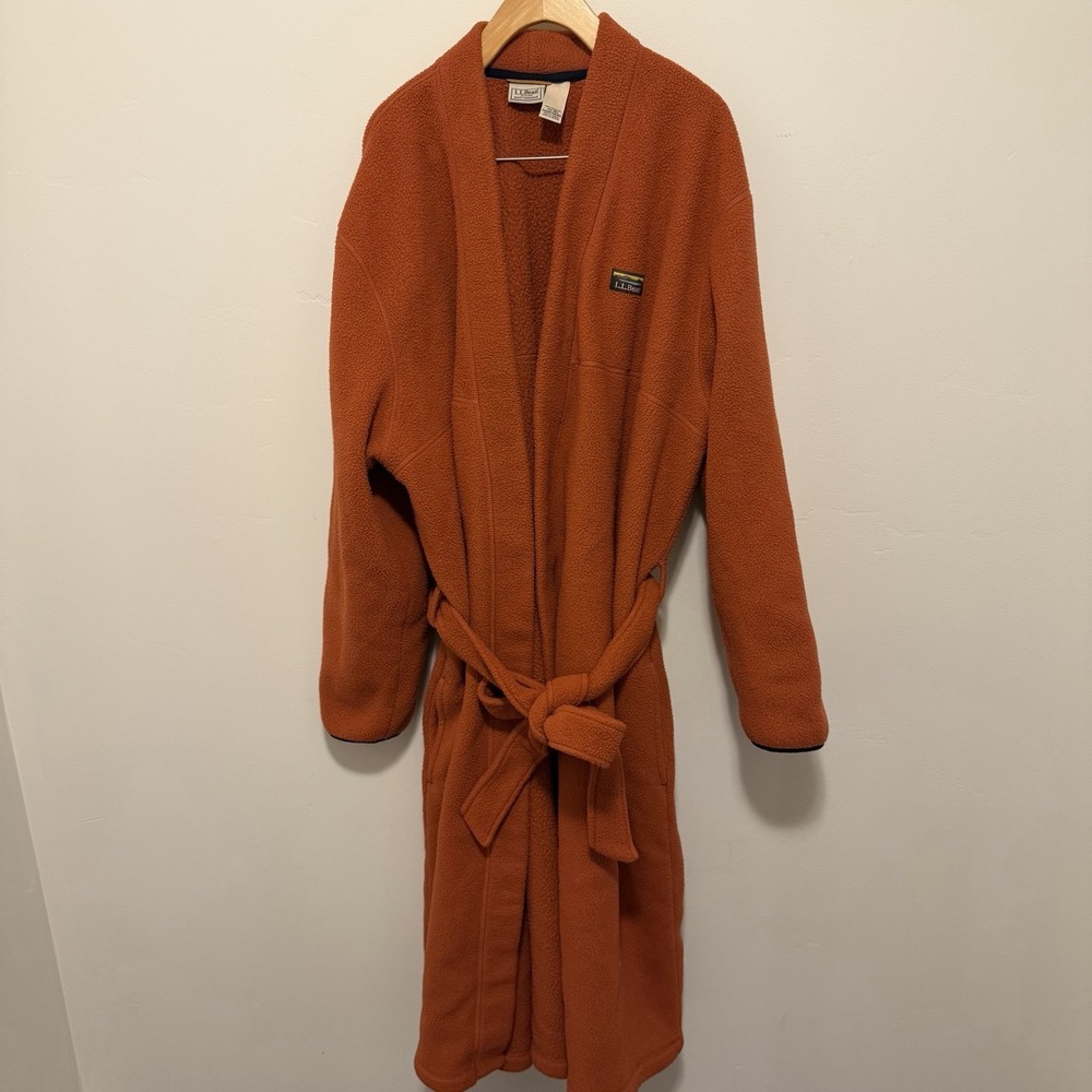 LL Bean Katahdin Fleece Robe Mens XXL Reg Rust Orange Housecoat Bathrobe 516384